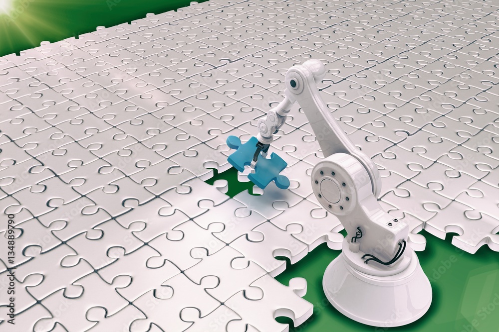 Robot setting up puzzle 3d