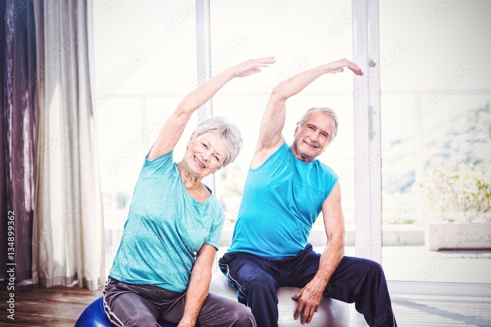 快乐的老年夫妇锻炼的画像