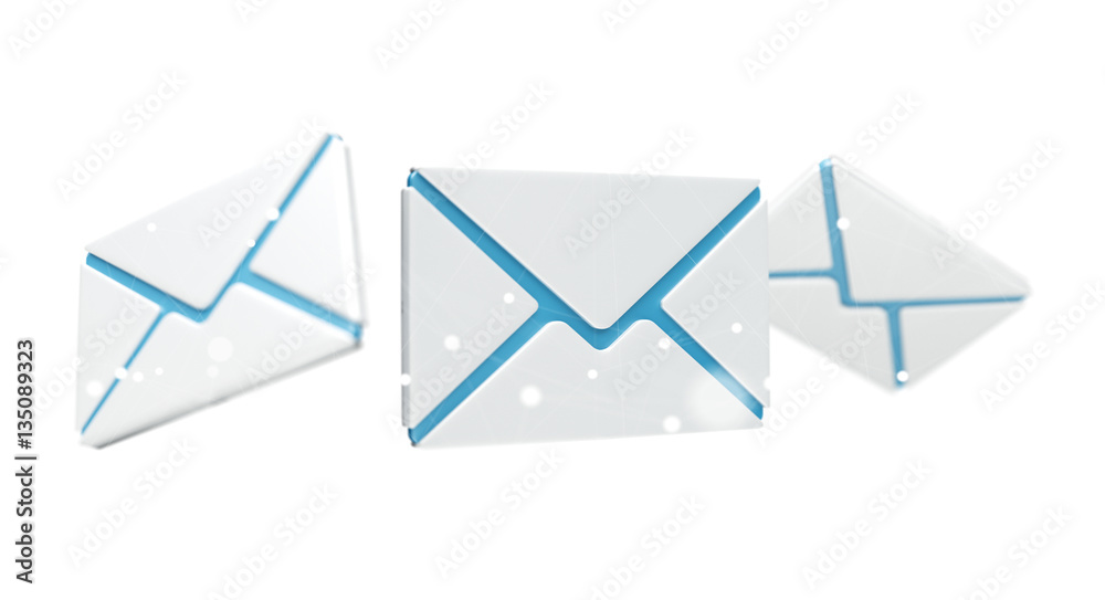 White and blue email icon 3D rendering