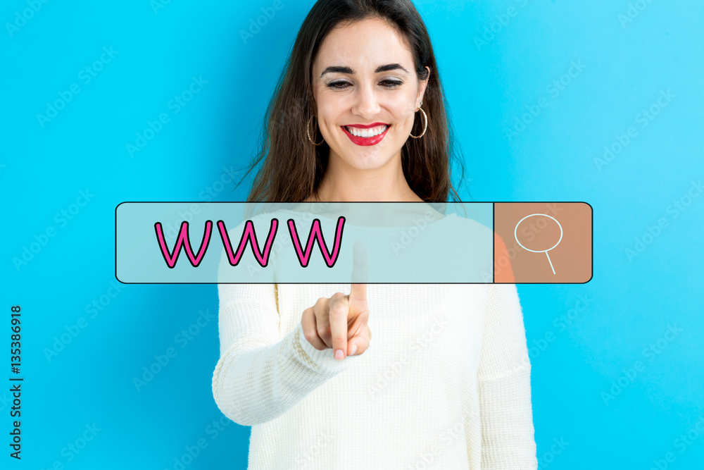WWW text with young woman
