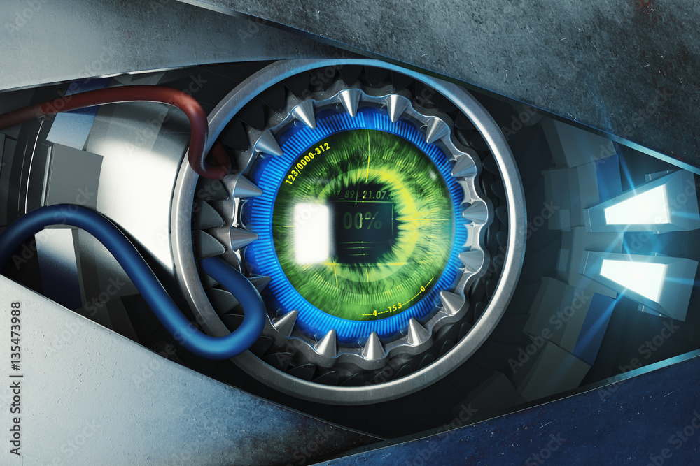 Green cyber eye closeup