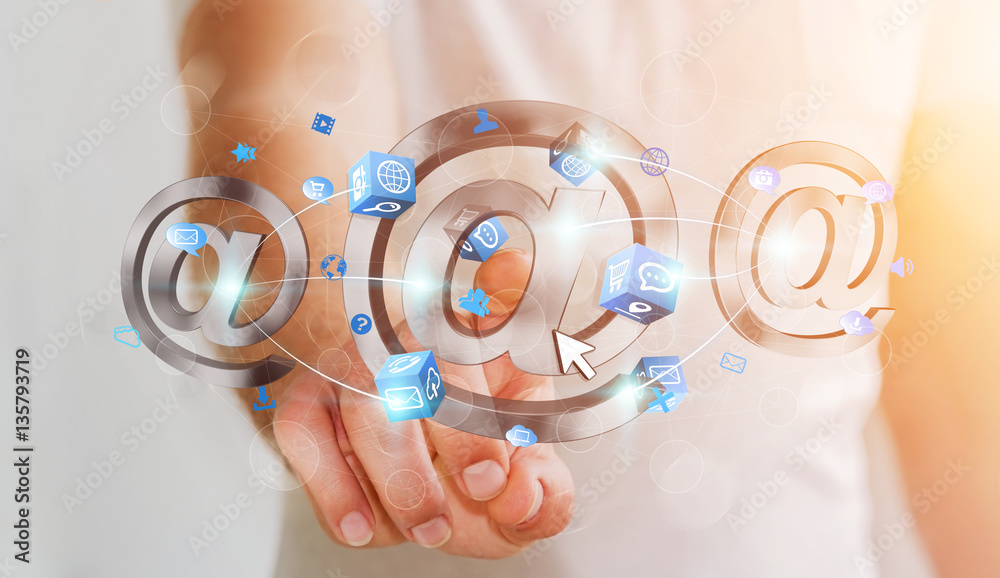 Businessman touching 3D rendering email icon with his finger