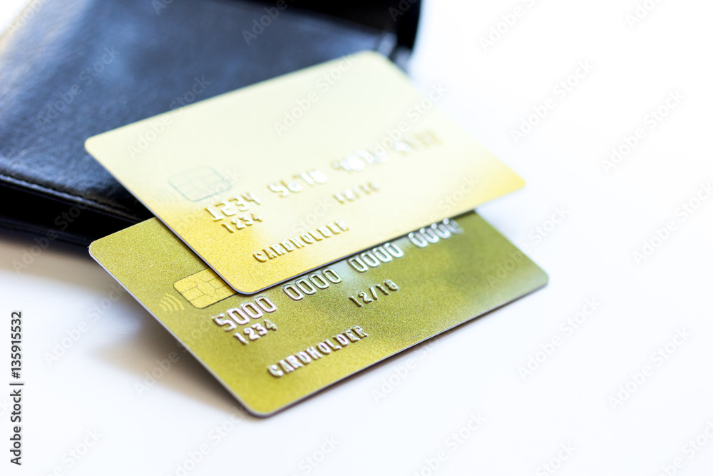 Credit cards with wallet close up - online shopping