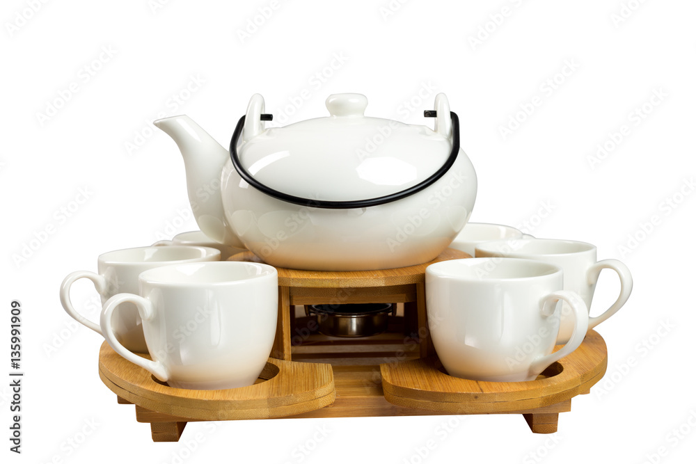 isolated elegant white tea sets on white background