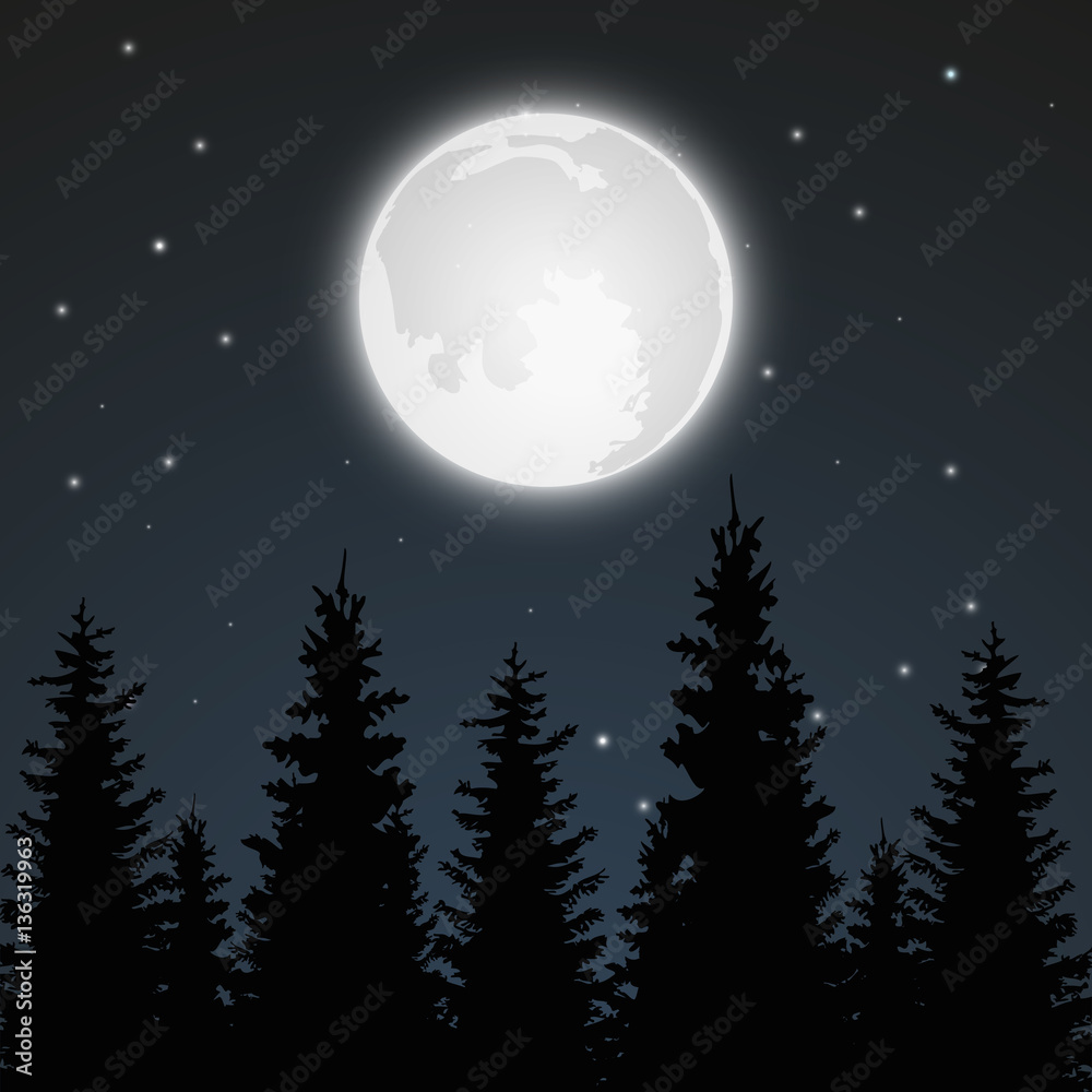 夜空中的满月，矢量背景