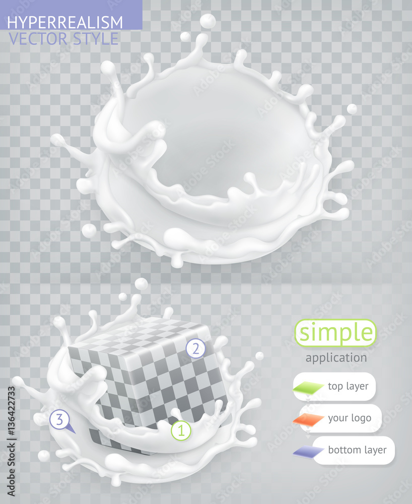Milk splash. Hyperrealism vector style simple application