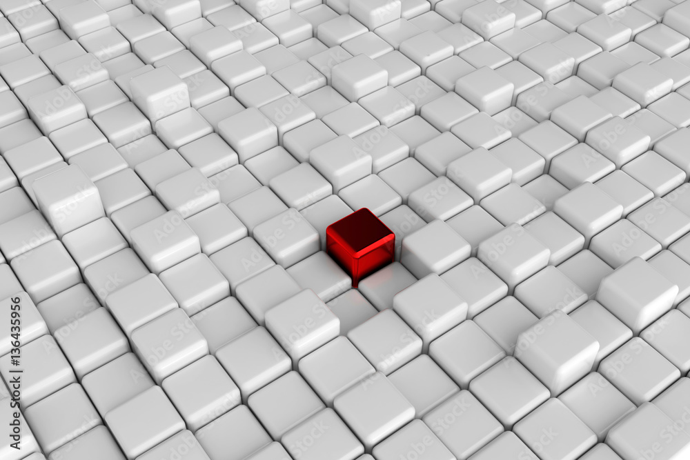 Abstract red and white Blocks with contrast idea background, 3d