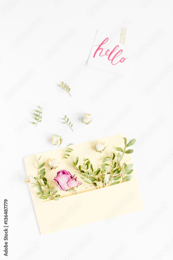 calligraphy floral pattern top view hello