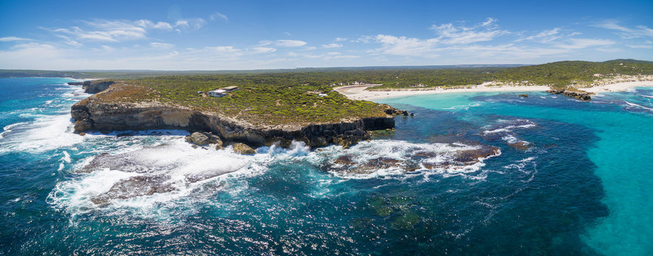 Hanson Bay coastline aerial panorama. Kangaroo Island, South Australia