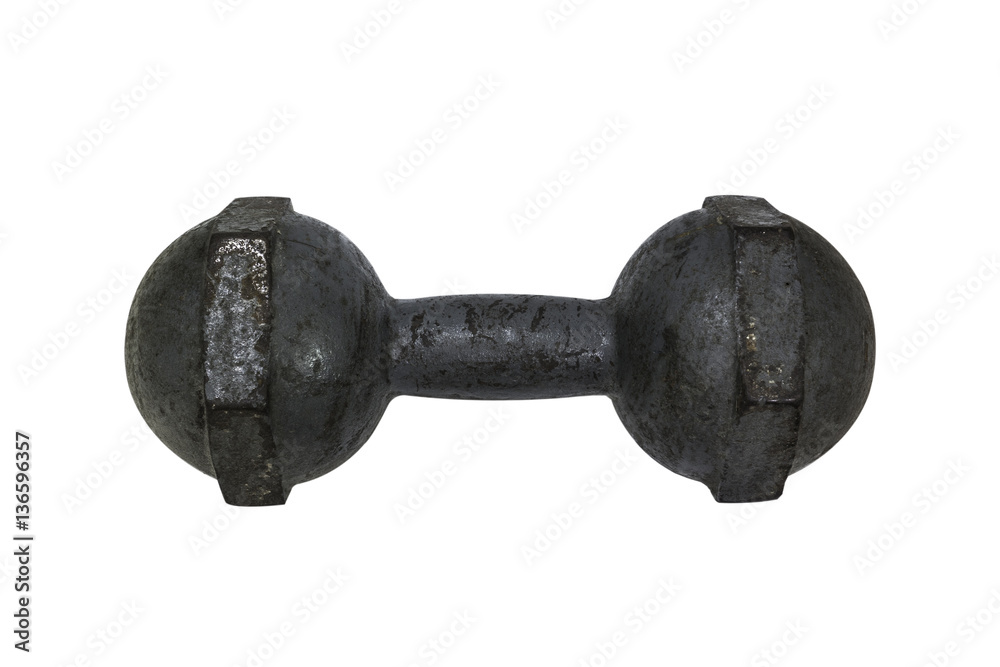 Dumbbell old dirty and rusty isolated white background