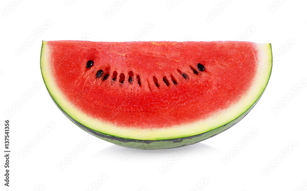 half a slice of delicious ripe watermelon isolated on white background