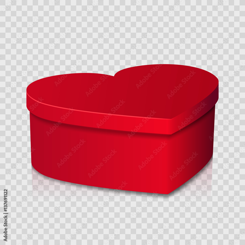 Red heart shaped gift box on simple background, vector illustration