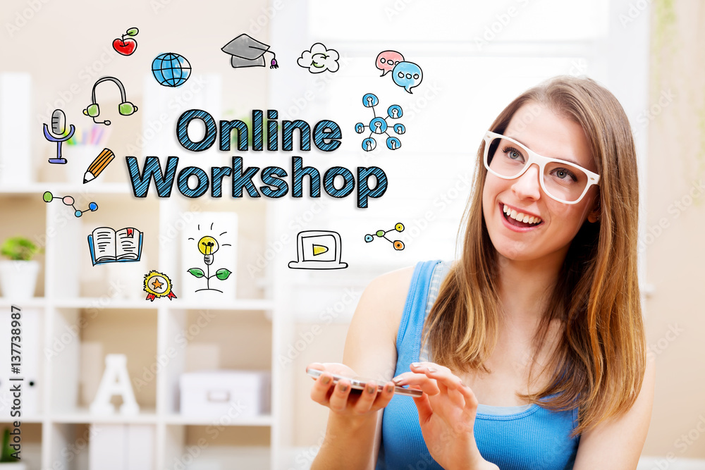 Online workshop concept with young woman