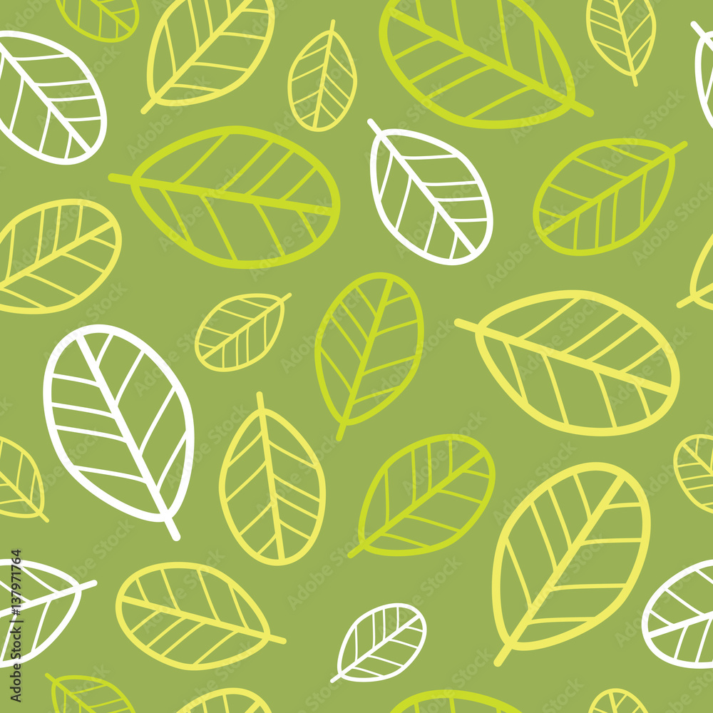 Green leaves seamless pattern. Springtime. Vector