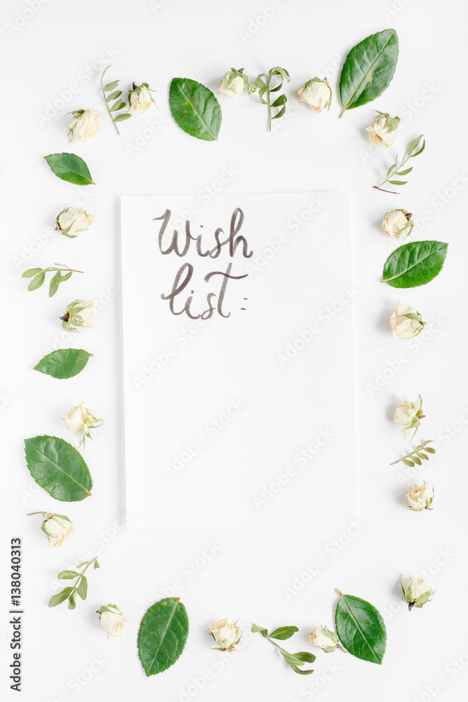 calligraphy floral pattern top view wish list
