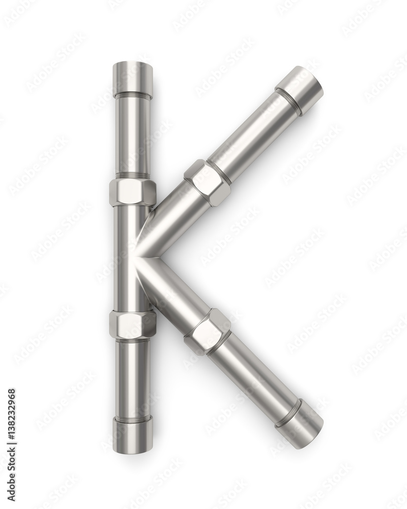  Alphabet made of Metal pipe, letter K. 3D illustration