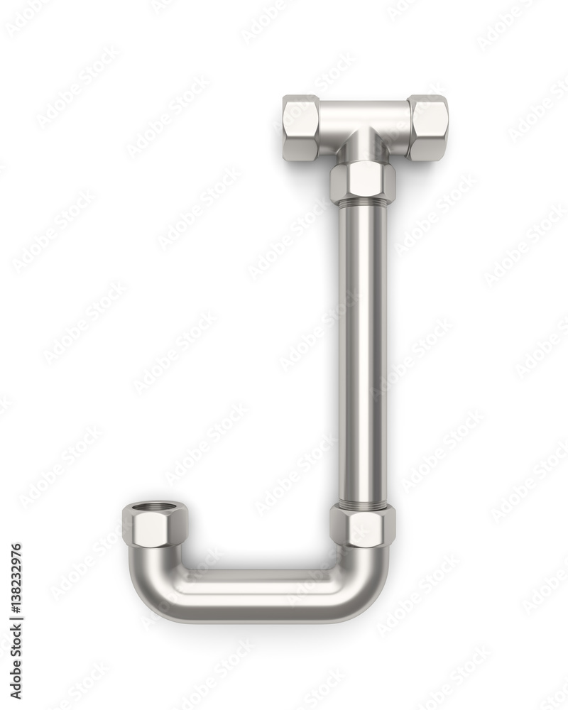  Alphabet made of Metal pipe, letter J. 3D illustration