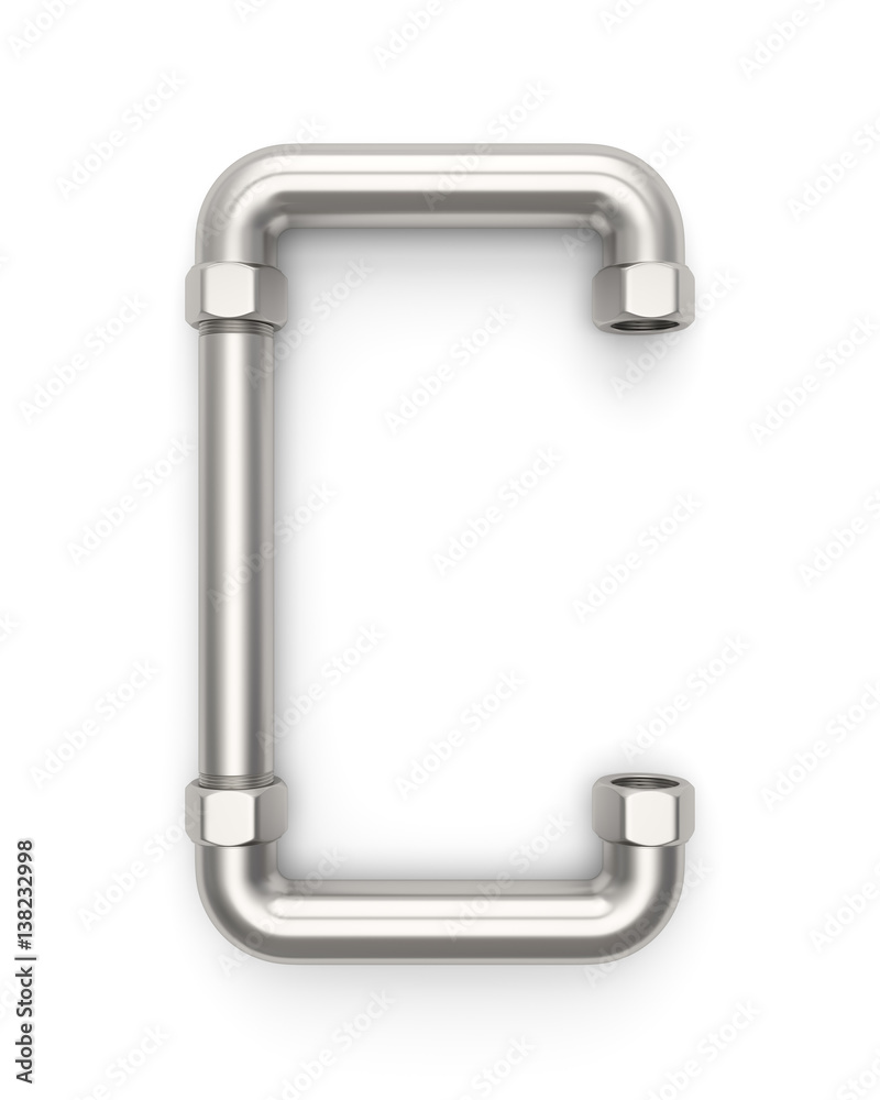  Alphabet made of Metal pipe, letter C. 3D illustration