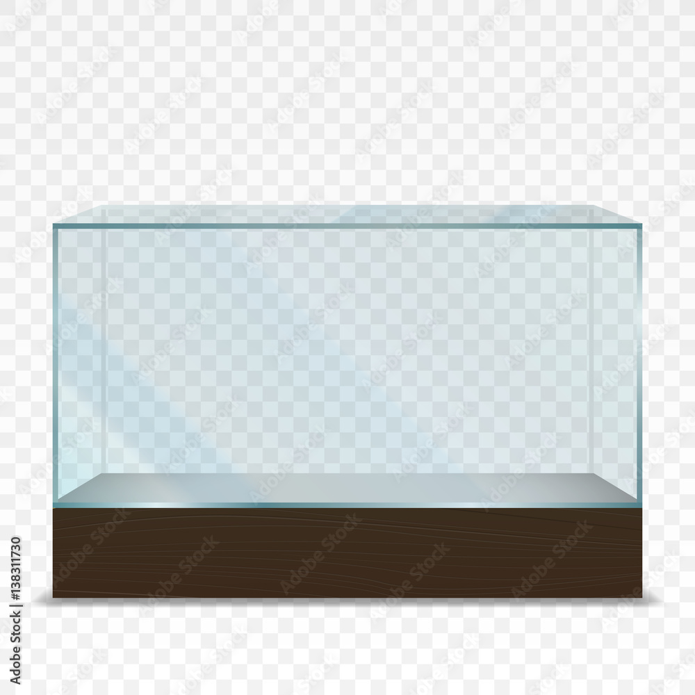 Empty transparent horizontal glass showcase, Isolated on simple background, vector