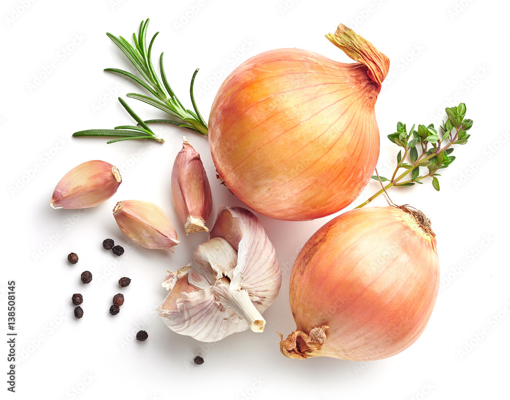 onions, garlic and spices