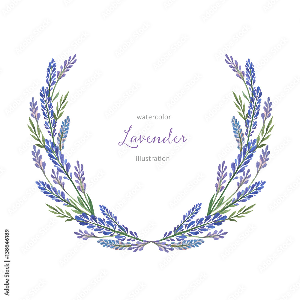 Watercolor hand painted wreath with lavender.