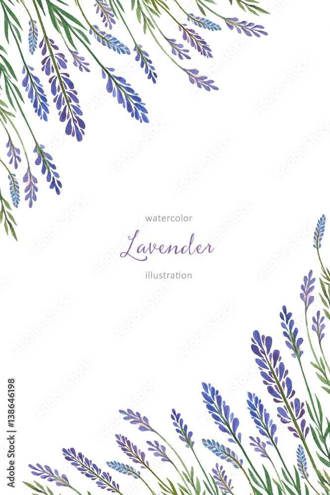 Watercolor hand painted vertical card with lavender.