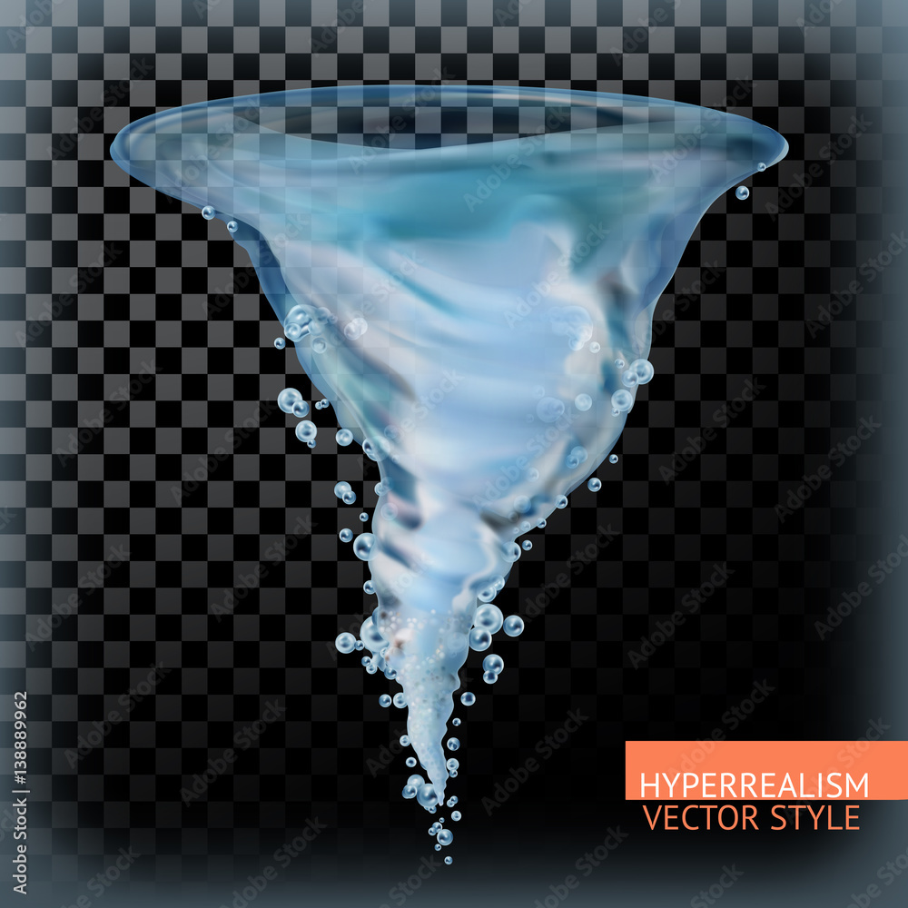Water tornado with transparency, hyperrealism vector style