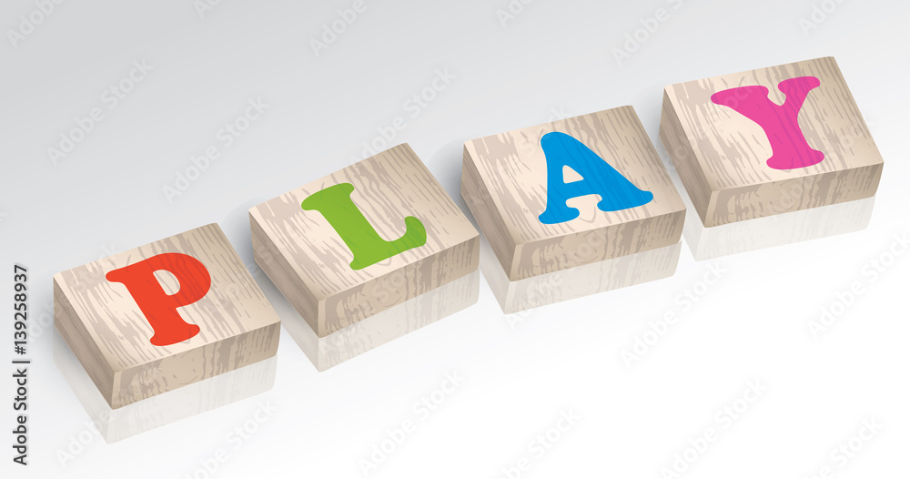 Word PLAY composed from colorful alphabet blocks vector illustration