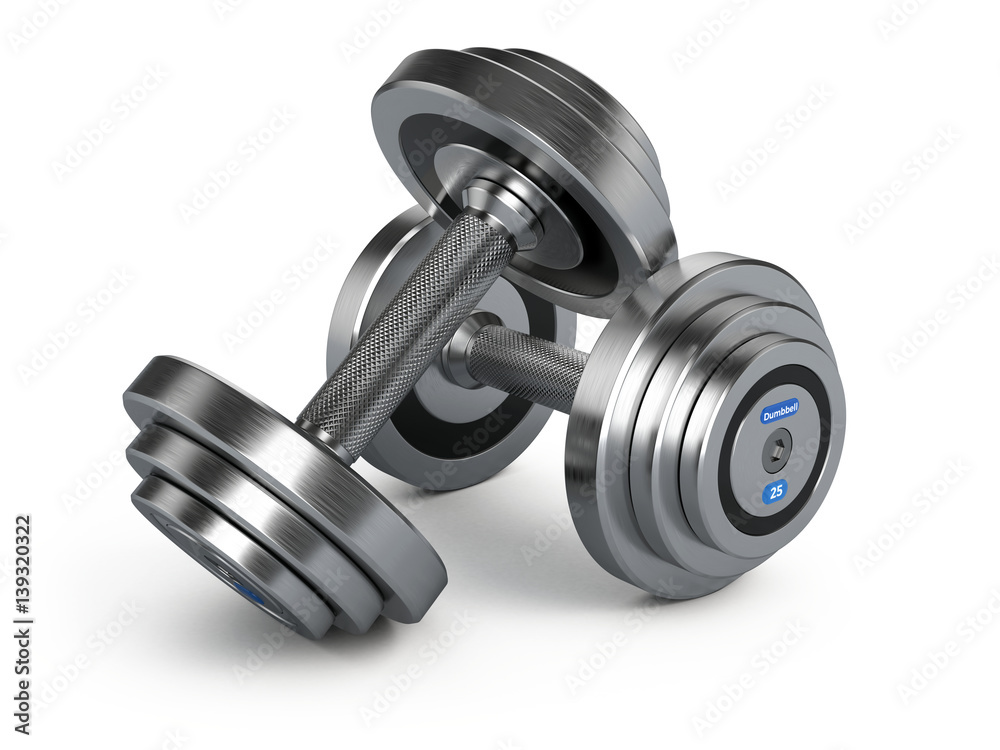 Pair of Dumbbell weights isolated on white background. 3d render