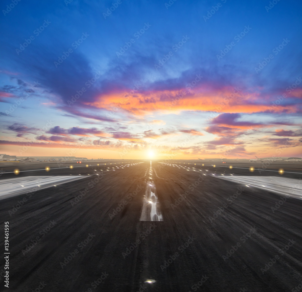 airport runway in the evening sunset light