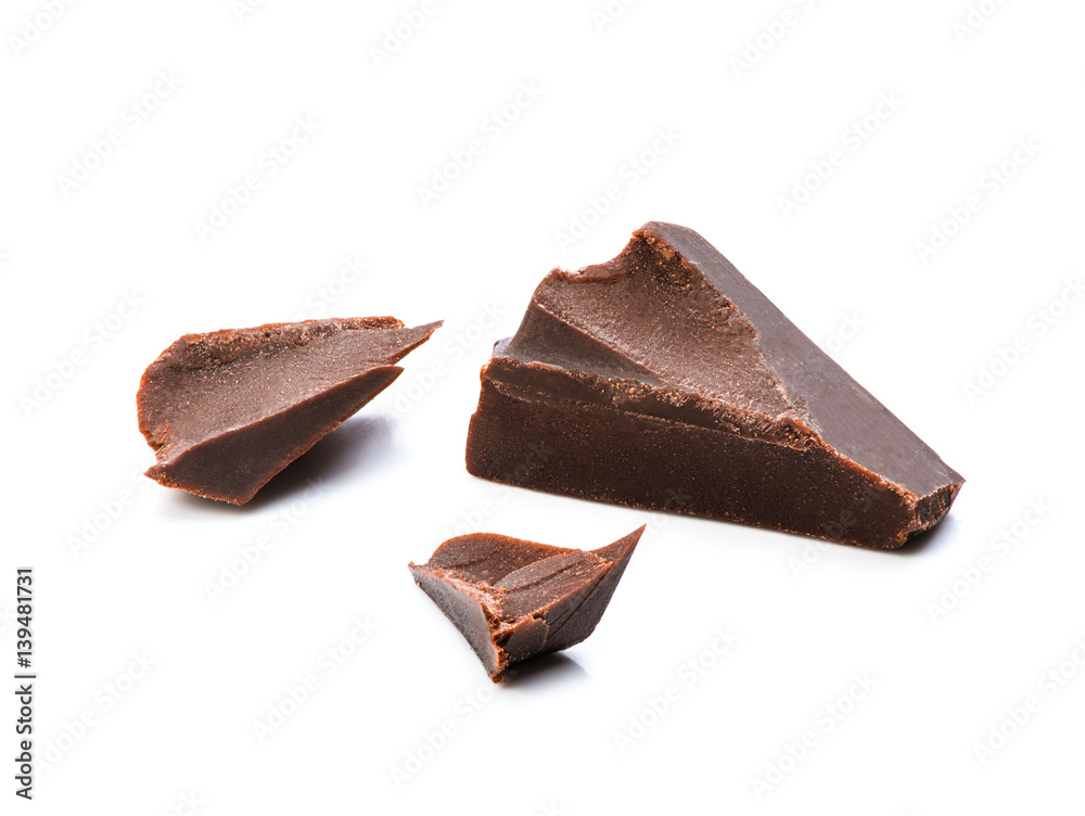 Chocolate pieces isolated on white background with clipping path.
