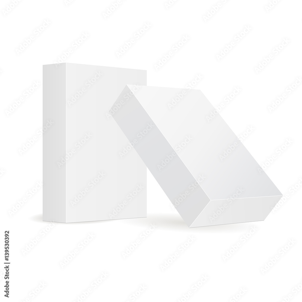 White blank cardboard package box isolated. Cardboard boxes mockups for design, branding, logo. Vect