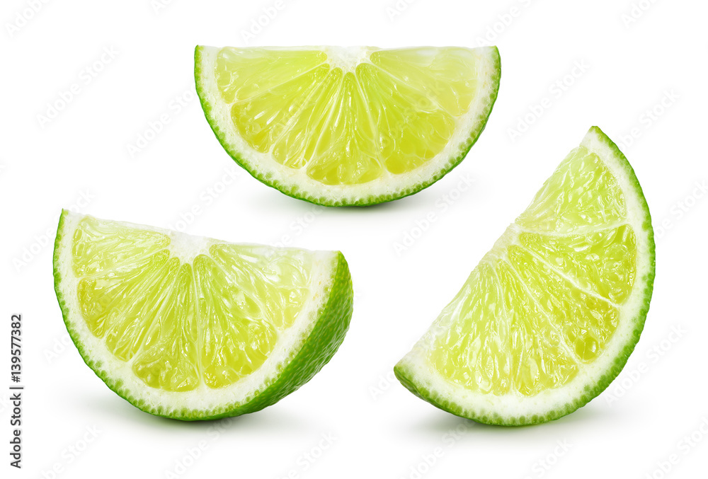 Lime. Fresh fruit isolated on white background. Slice, piece, quarter; part, segment, section. Colle