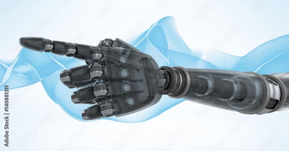 Robot hand with blue and white background