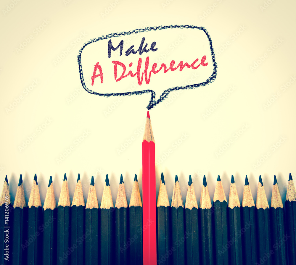 red wooden pencil arrange  with make a difference concept
