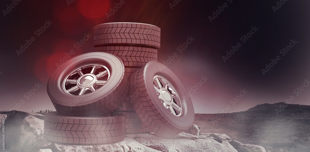 一排轮胎的合成图像3d