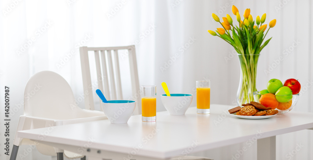 Table for breakfast of children.