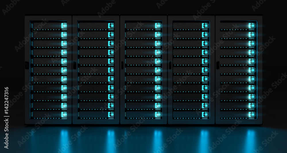 深色服务器机房数据中心存储三维渲染