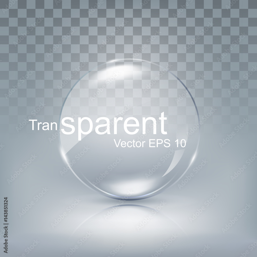 现代透明圆形透镜，白色背景阴影按钮用球形玻璃，矢量照明