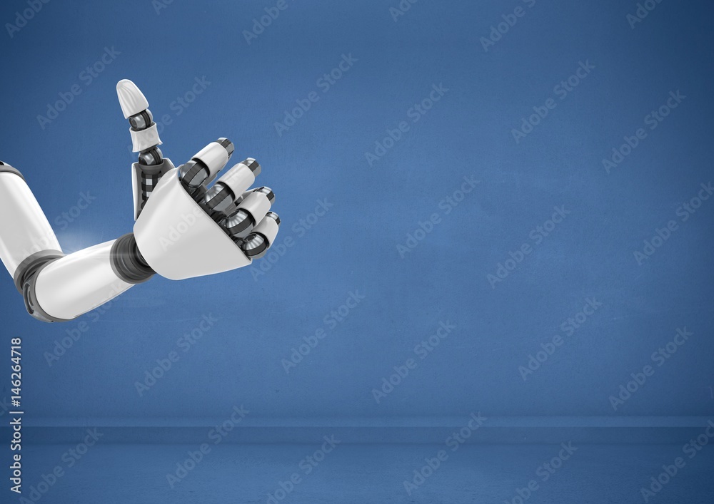 Android Robot hand thumbs up with blue background