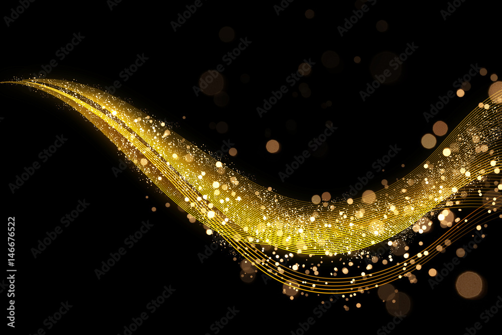 抽象的闪闪发光的黄金沿着一个方向流动，具有散焦和渐变效果。