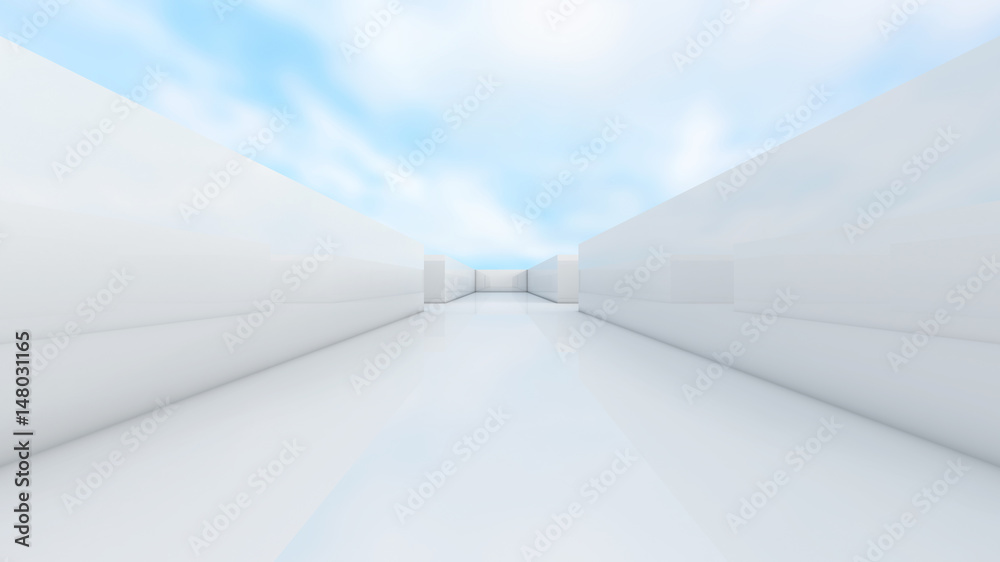 抽象背景白墙和天空三维插图