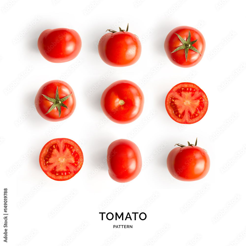 番茄无缝图案。热带抽象背景。白底番茄。