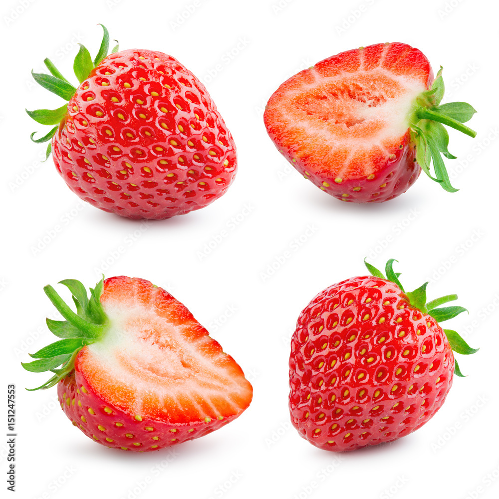 草莓。在白色背景下分离的新鲜成熟浆果。收藏。