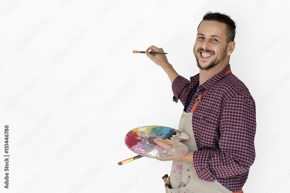 男人画笔绘画调色板艺术工作室肖像