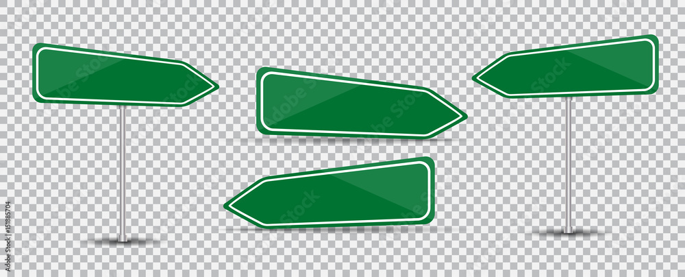 道路标志在透明背景上隔离。空白绿色箭头交通。矢量插图。
