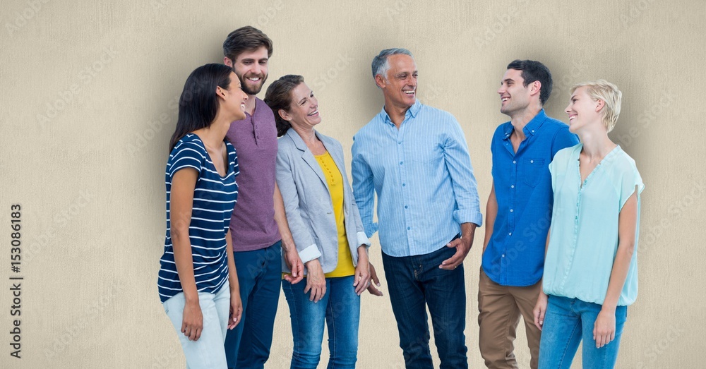 People standing over colored background