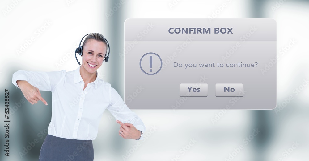 Customer support executive pointing by dialog box