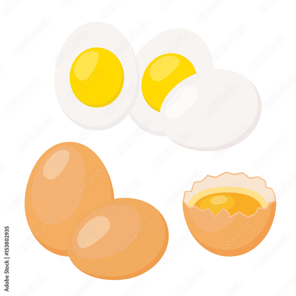 扁平式鸡蛋。带蛋黄的碎蛋壳，煮鸡蛋
