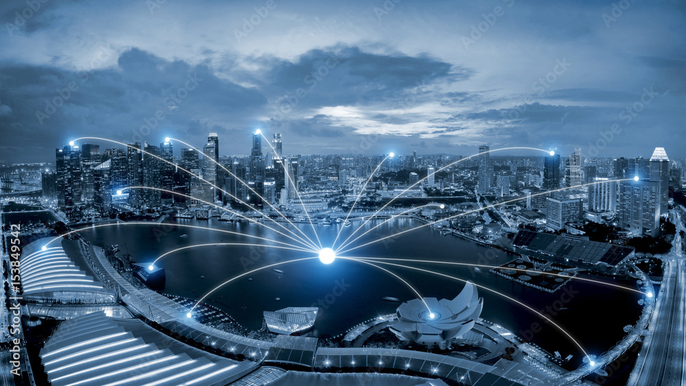 背景下新加坡智慧城市景观的网络商务连接系统。网络商务连接